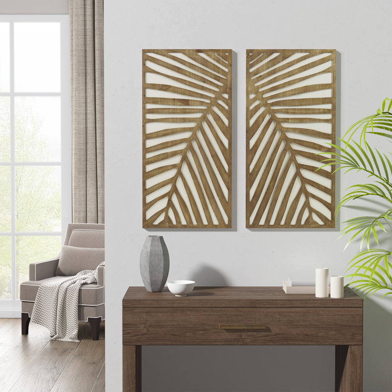 Bayou Breeze Birch Palms Carved Wall Panel 2 Piece Set & Reviews Wayfair